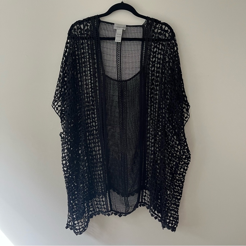 Catherines Crochet Open Knit Top Black 4x 5x